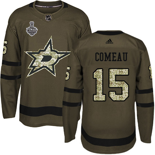 Men Adidas Dallas Stars #15 Blake Comeau Green Salute to Service 2020 Stanley Cup Final Stitched NHL Jersey->dallas stars->NHL Jersey